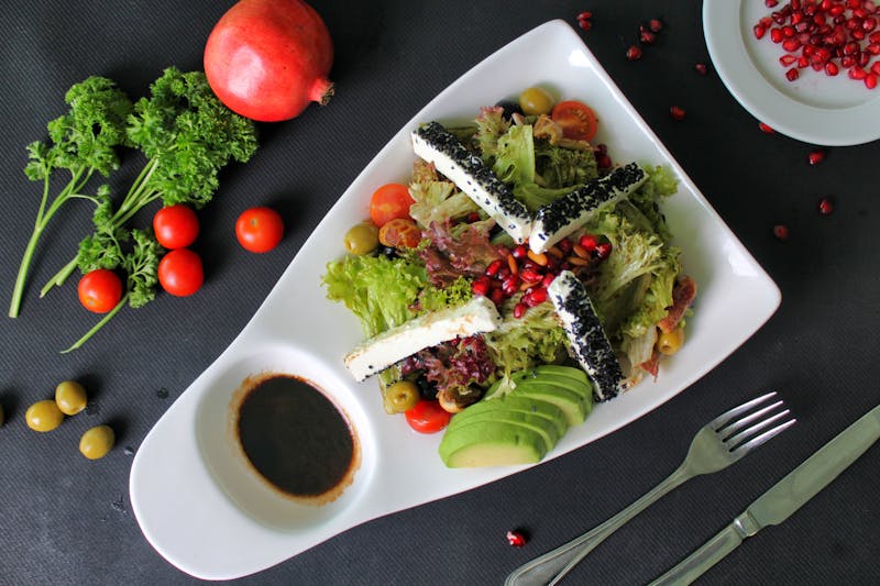 Greek village salad with feta cheese and olives